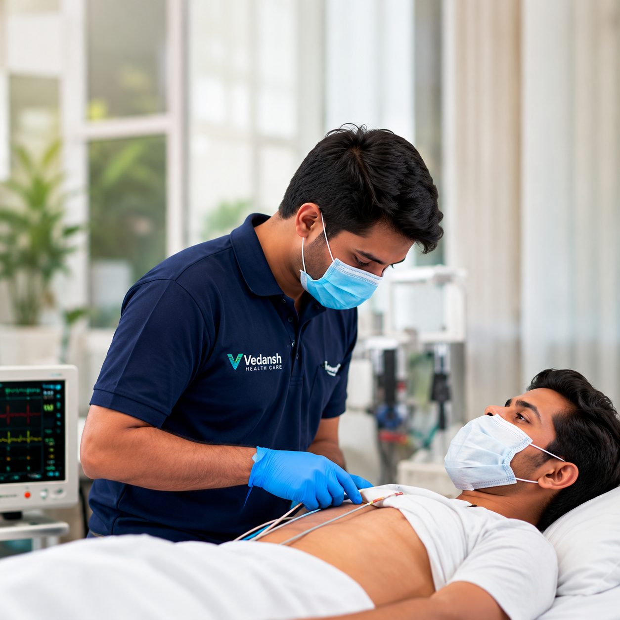 Healthcare professional providing compassionate care to a patient at home